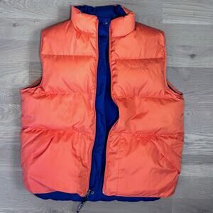 LL Bean Y2K Reversible Goose Down Puffer Vest Orange Navy Gorpcore Men Medium